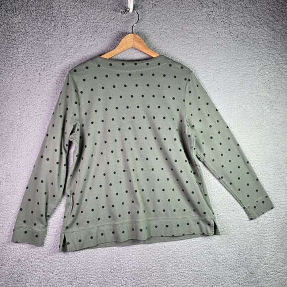 Croft & Barrow XXL Green Polka Dot Extra Soft Pullover Split Hem Long Sleeve - Picture 2 of 9